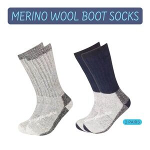 Winter Thermal Socks Merino‎ Wool Temp Rated -25* Gray / Navy 10-13 NEW 2pk